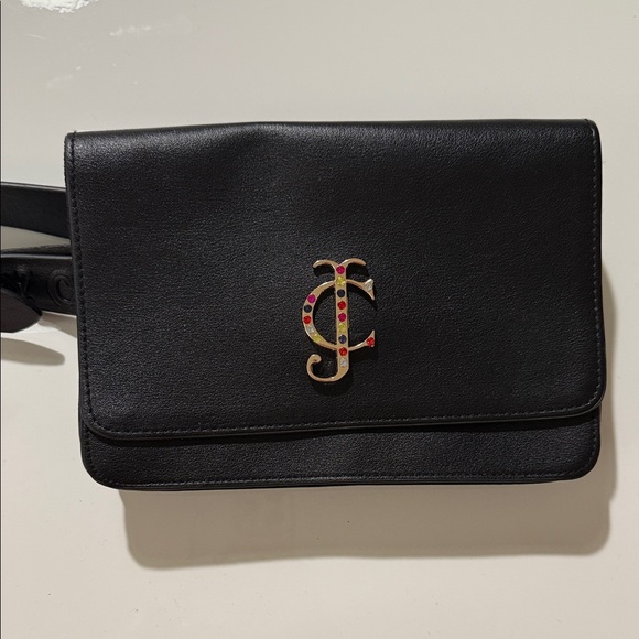 NWT Juicy Couture Belt Bag Fanny Pack Black Gold Rhinestone Logo Size S/M - Picture 3 of 13